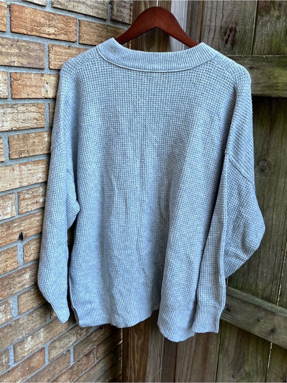 aerie Light Gray Waffle-Knit Oversized Crewneck Sweater - Picture 3 of 3